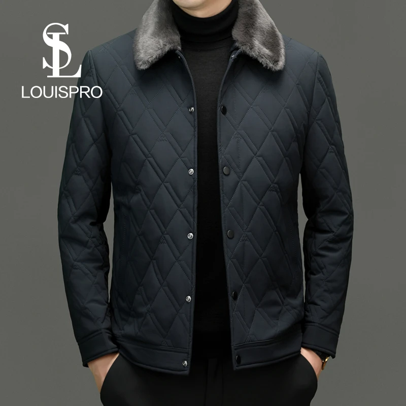 Louispro秋季新款高端翻领商务棉衣男轻薄棉服爸爸装秋冬休闲外套