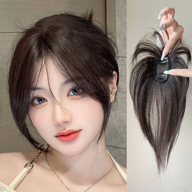 3d八字刘海假发女真发自然前额假刘海头顶补发片遮白发假发片头帘