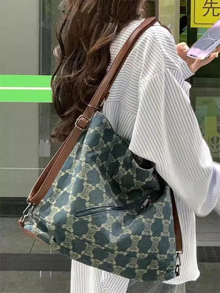 包包女2023新款大容量托特包复古印花双肩包通勤百搭单肩斜挎包潮