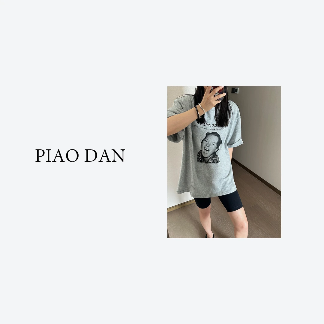 【PIAODAN 】灰色欧美风休闲棉质印花T恤
