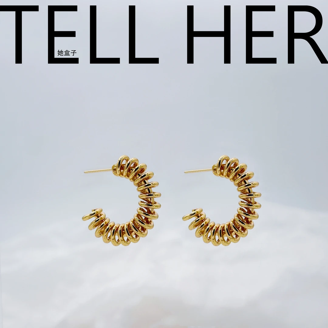 钛钢耳饰 《弹簧》她盒子/ Ins风 小众  百搭 时尚个性 耳环 12H014