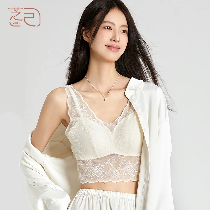 【芝己服饰】短款蕾丝美背内衣无钢圈时尚百搭胸罩薄背心外穿吊带女