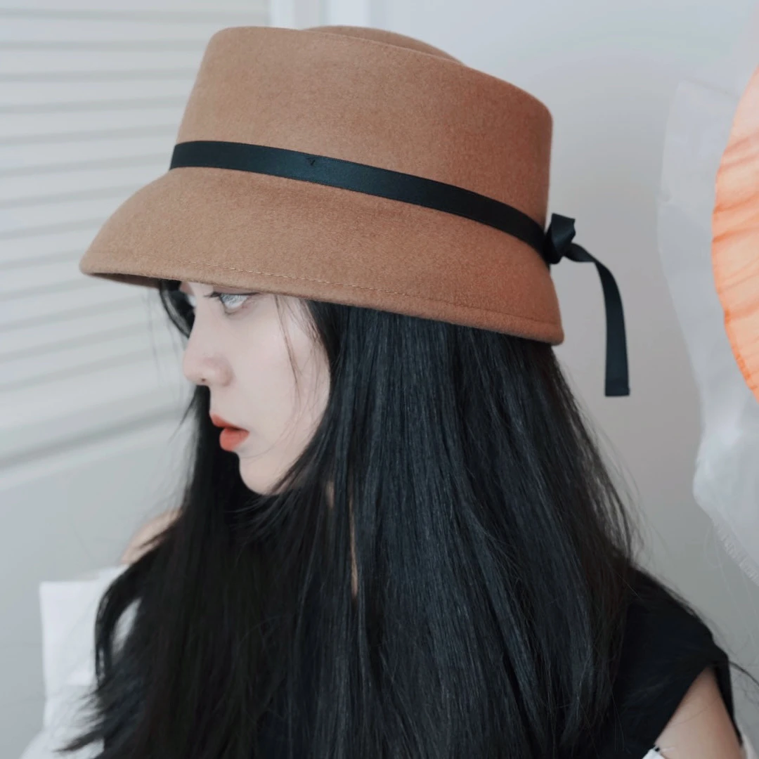 原单高品质澳毛羊毛盆帽ca4气质定型赫本风千金帽优雅名媛礼帽女