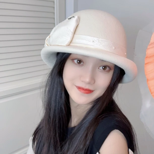 高品质秋冬复古英伦圆顶羊毛礼帽优雅百搭洋气蝴蝶结盆帽气质名媛