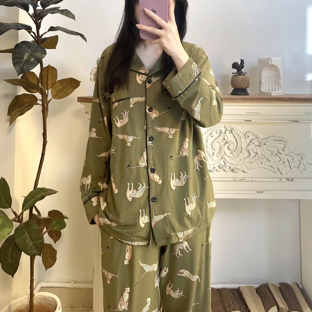 司睿【丛林花豹】春秋冬情侣薄款长袖舒适宽松可外穿家居服睡衣