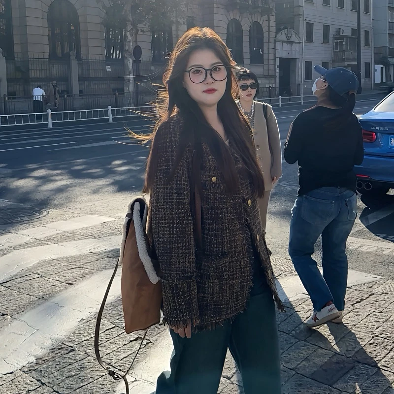 盈盈&南岛风大码2024新款冬美拉德粗花呢鹅绒羽绒服小香外套ZYY75