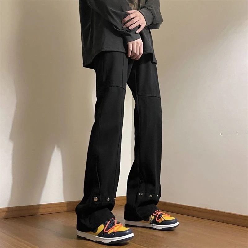 秋冬百搭黑色微喇牛仔裤男潮牌修身高街美式直筒拼接潮男裤子