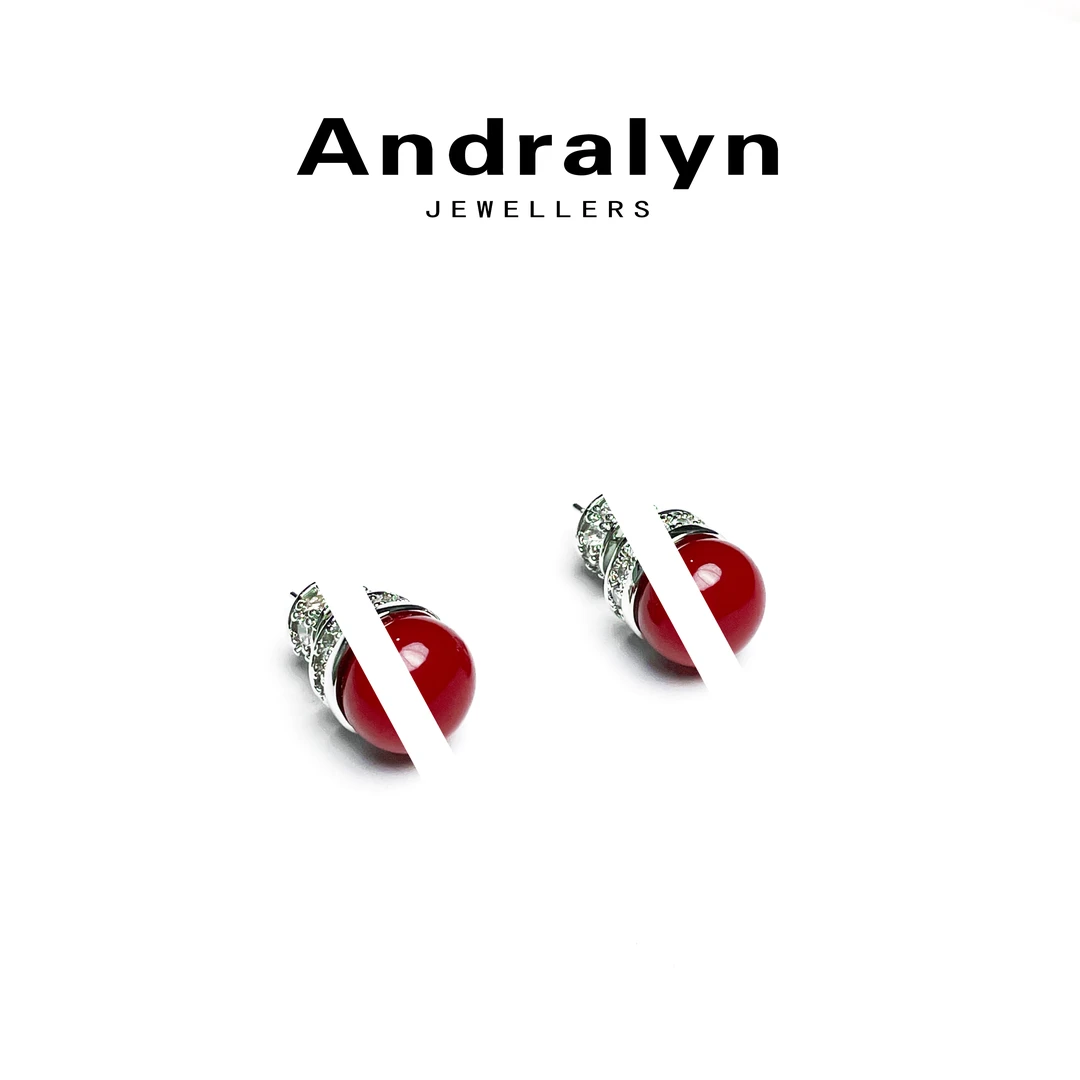 铜合金耳饰 银色镶嵌红色珠珠耳饰百搭时尚3540