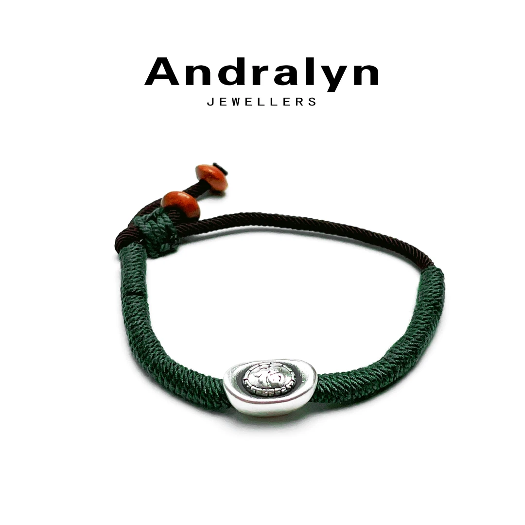 925银手链 绿色手工编织元宝手链百搭时尚简约3254