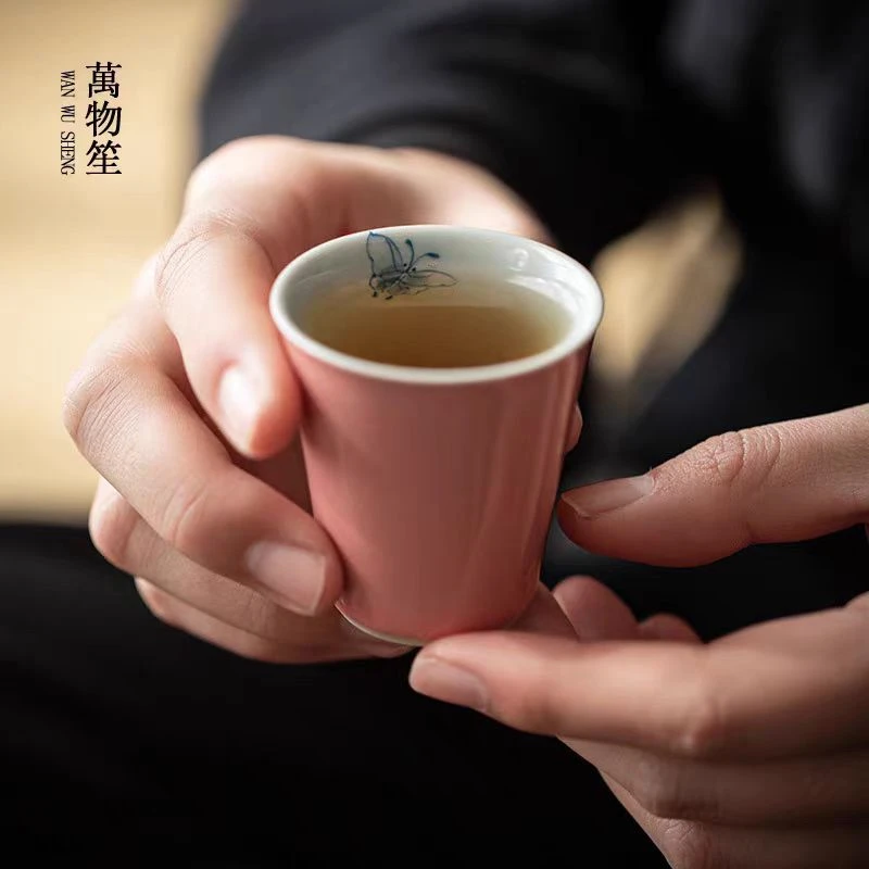 樱粉一梦蝶斜阳杯 茶杯