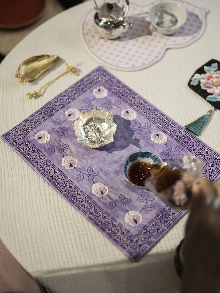 QB00487 七宝烧-紫色满绣玫瑰花小茶席
