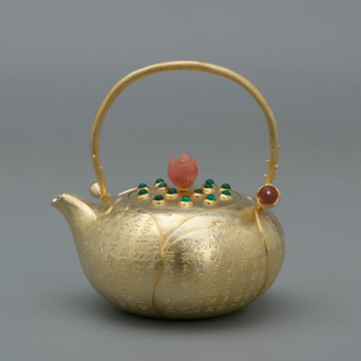 DZ0130 呆坐-錾刻鎏金嵌百宝明心见性提梁壶三周年限定