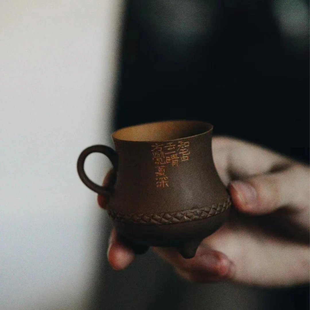 TZ00012里作-褐砖釉-紫陌茶杯手工连雨不知春去加赠卡扣