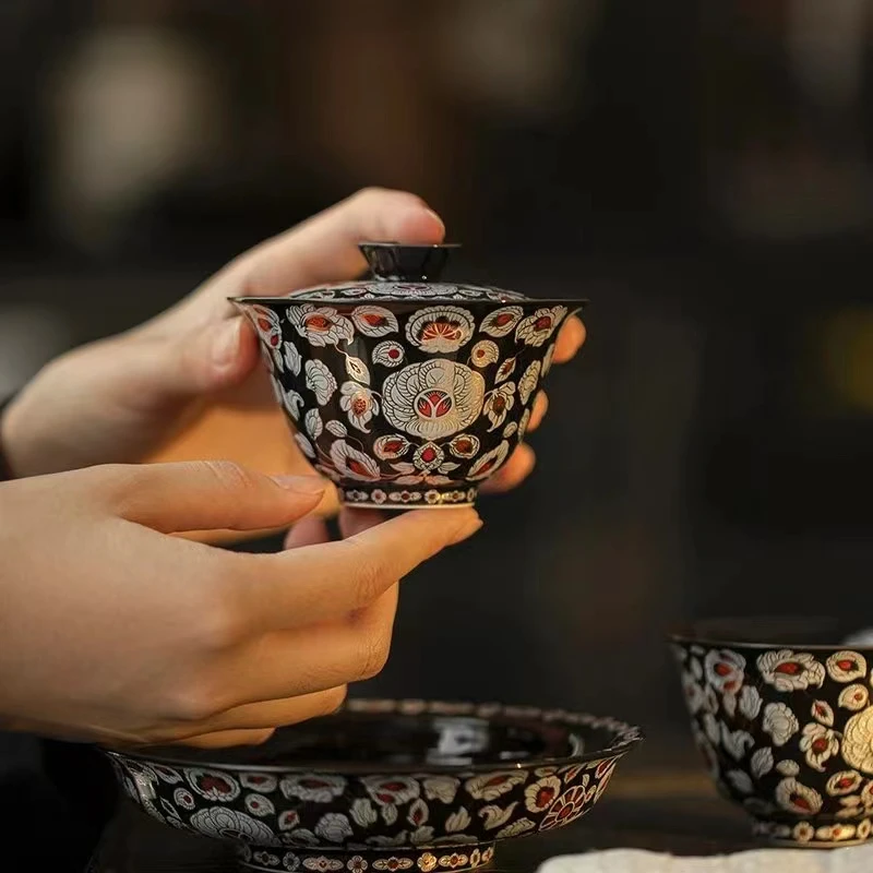 QJ0322  盛唐夜宴-盖碗-黑