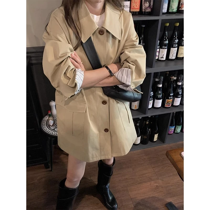 卡其色韩系风衣外套女春秋2024新款今年流行休闲风小个子垂感上衣