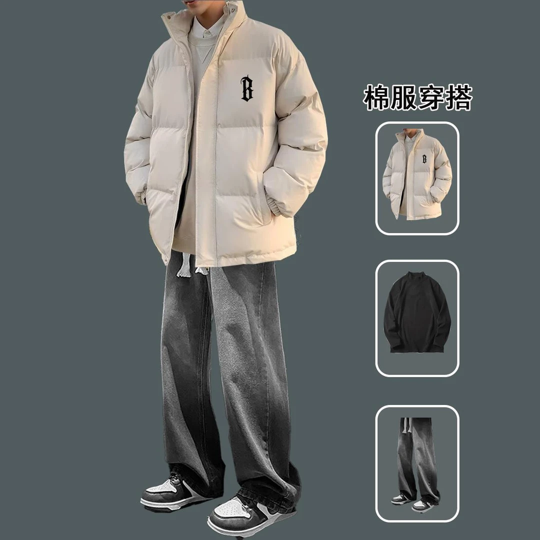 棉衣套装男冬季青少年帅气休闲一整套运动美式加厚棉服外套三件套