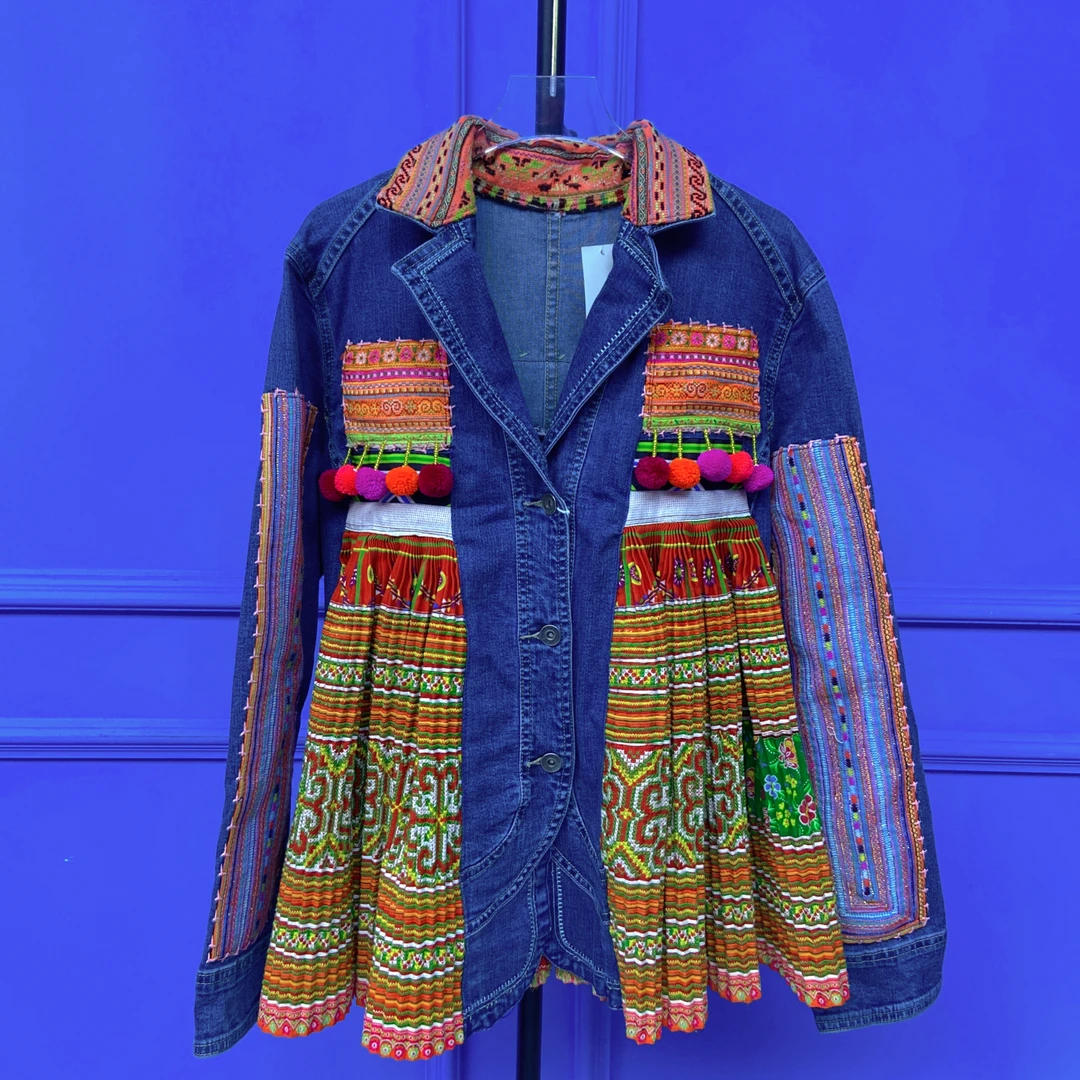 69148婷姐定制拼接牛仔蓝早秋款女士个性潮流外套