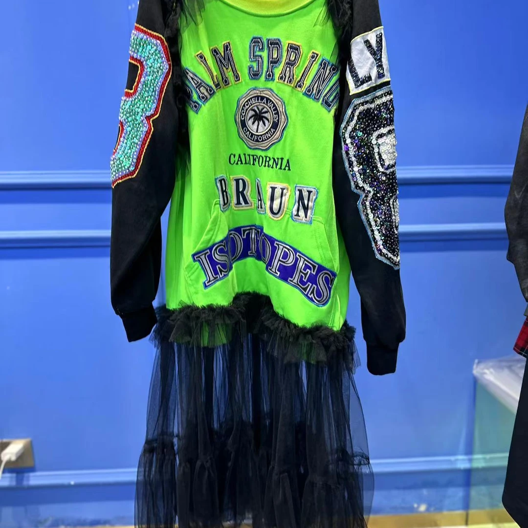 B80030 长袖时尚休闲百搭潮流重工拼接秋季牛仔网红女士春季裙