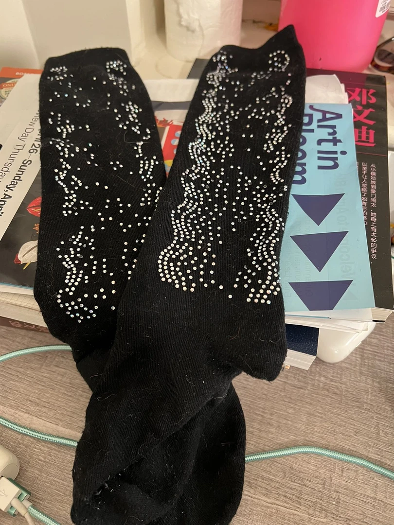 000黑色时尚亮钻休闲潮流中筒修身个性潮袜