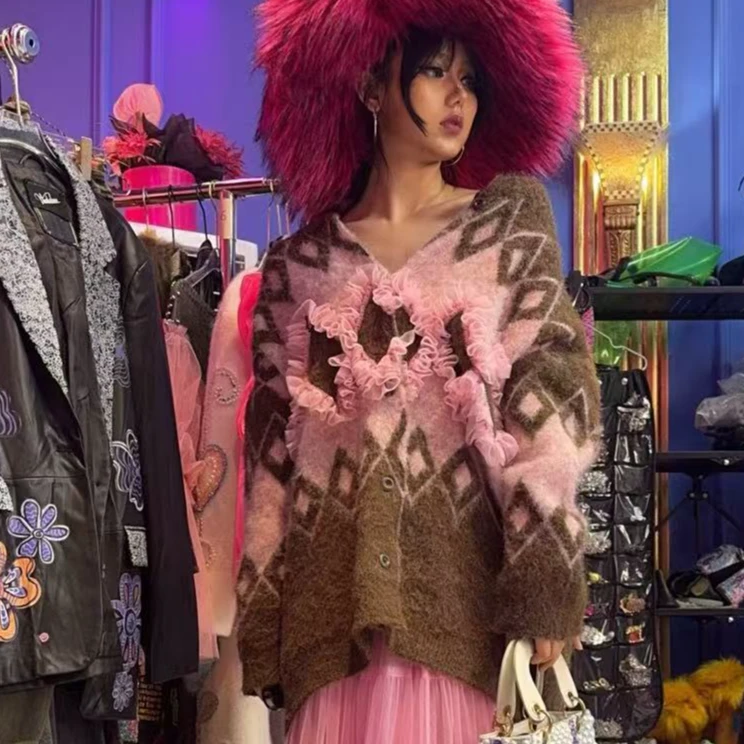 A81027 设计师款立体拼纱时尚女性气质减龄毛衣