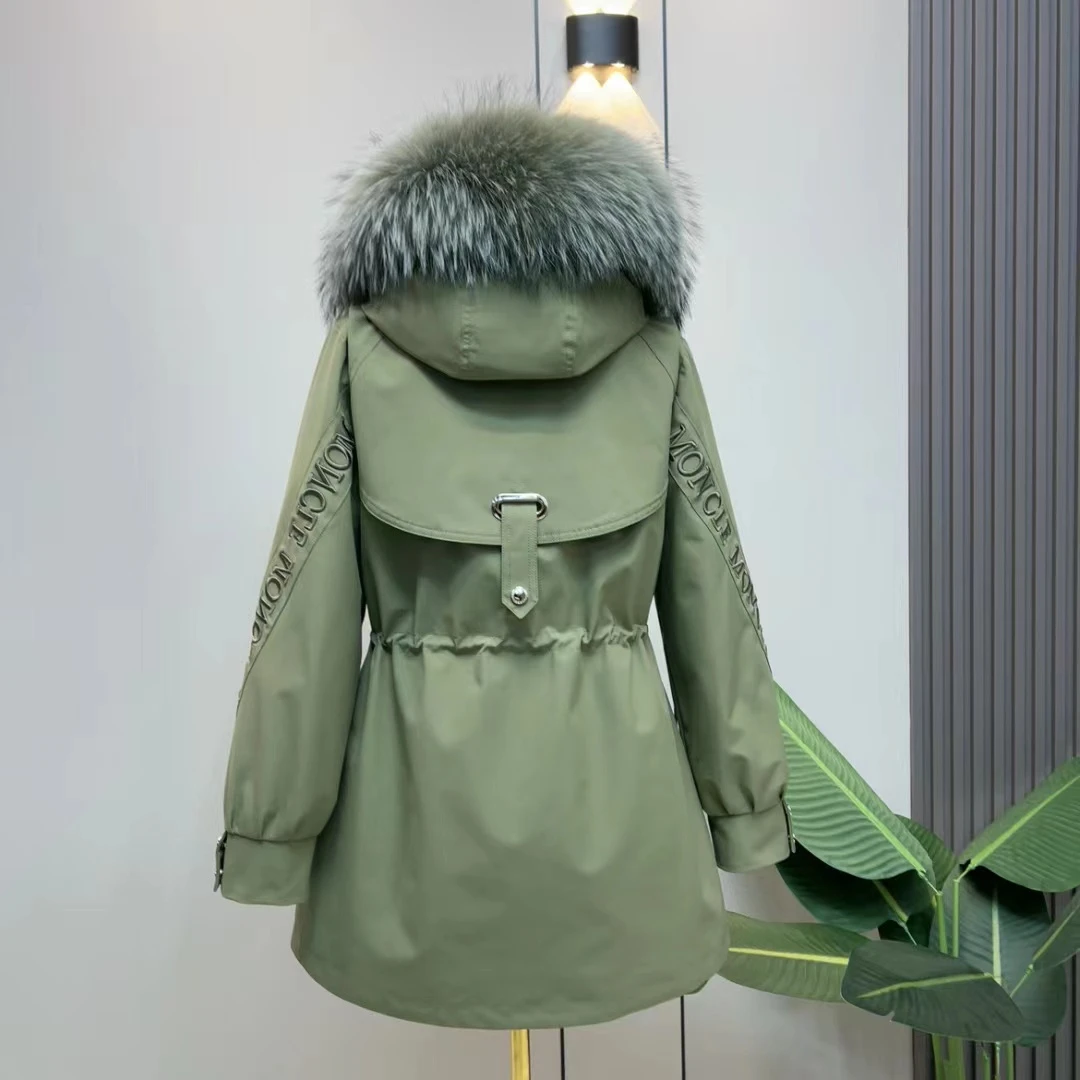 冬季新款75短款刺绣时尚百搭兔毛皮毛一体内胆女款皮草派克服外套