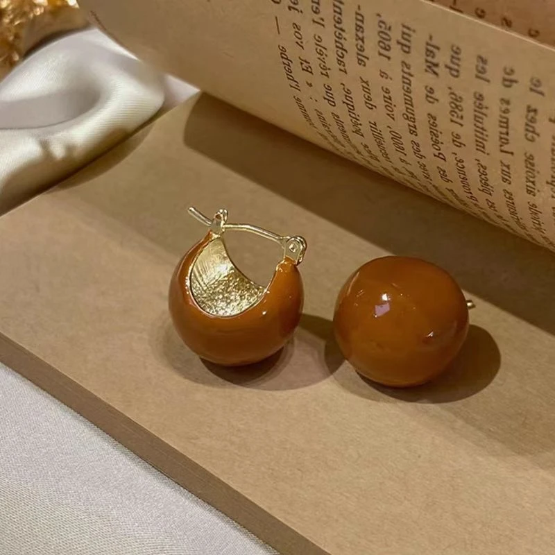 复古焦糖滴釉耳环女新款潮秋冬小众设计感高级耳扣耳钉耳饰女