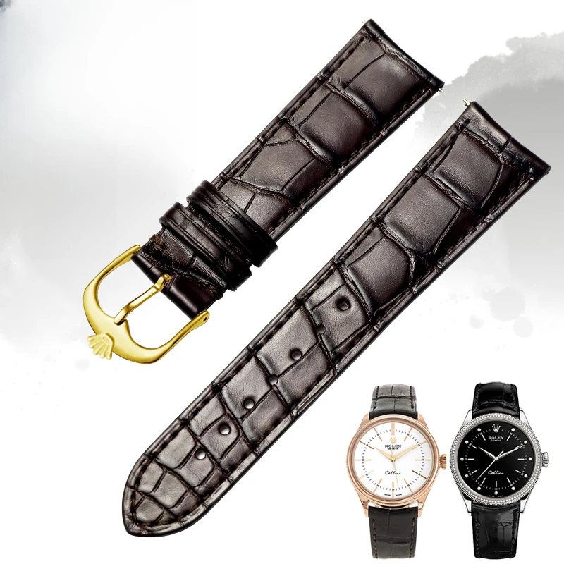 适配劳力士手表表带切利尼系列鳄鱼皮表带弧形接口薄柔软男20-16