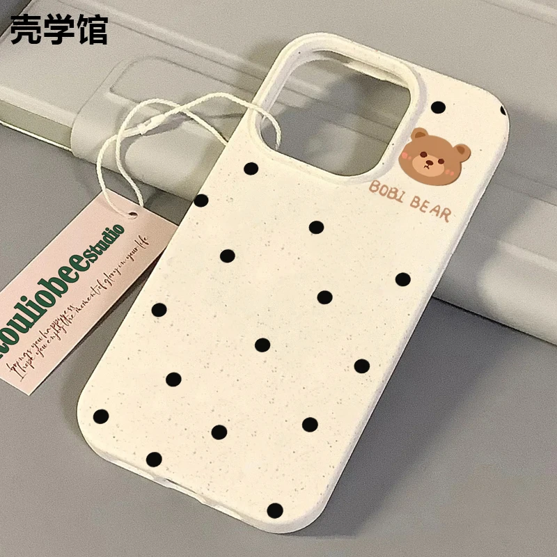壳学馆黑点小熊适用苹果15手机壳iPhone14promax小麦软胶13创意12