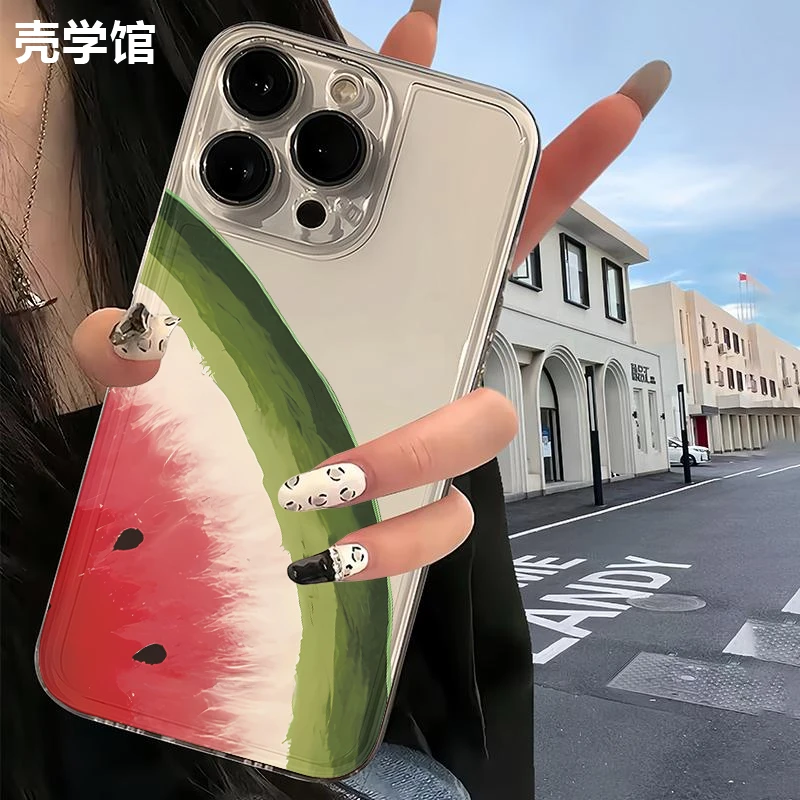 壳学馆夏季西瓜适用苹果15手机壳iPhone14promax透明13防摔12卡通