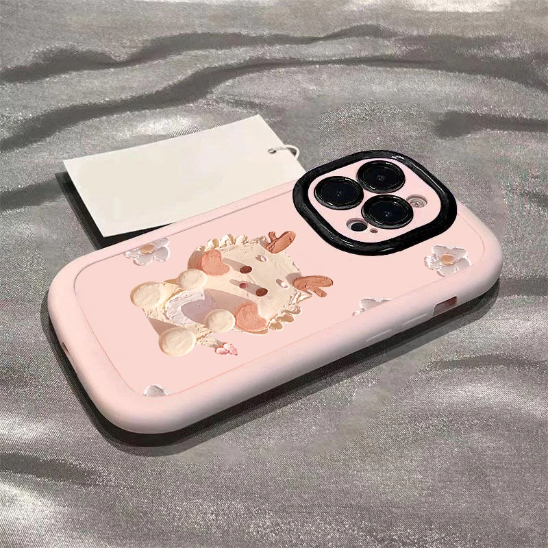 粉色油画花朵龙苹果15手机壳iPhone14promax泡芙13全包防摔可爱12