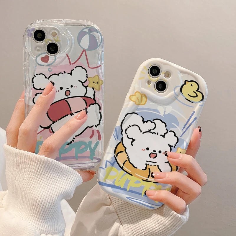 游泳圈小狗苹果15Plus手机壳13软iPhone14Pro/6/12防摔xs/xr/8p/7