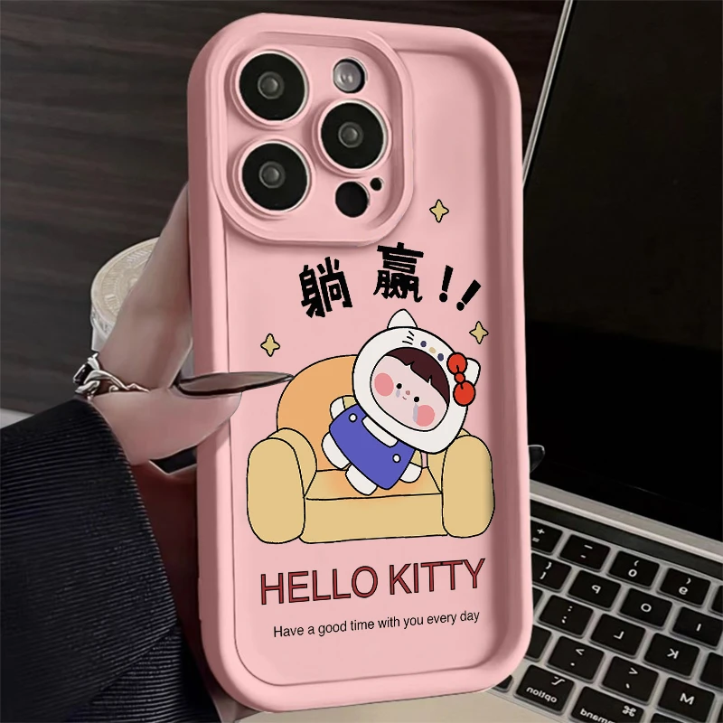 壳马仕卡通躺赢女孩适用苹果15手机壳iPhone14磨砂13防摔全包12潮