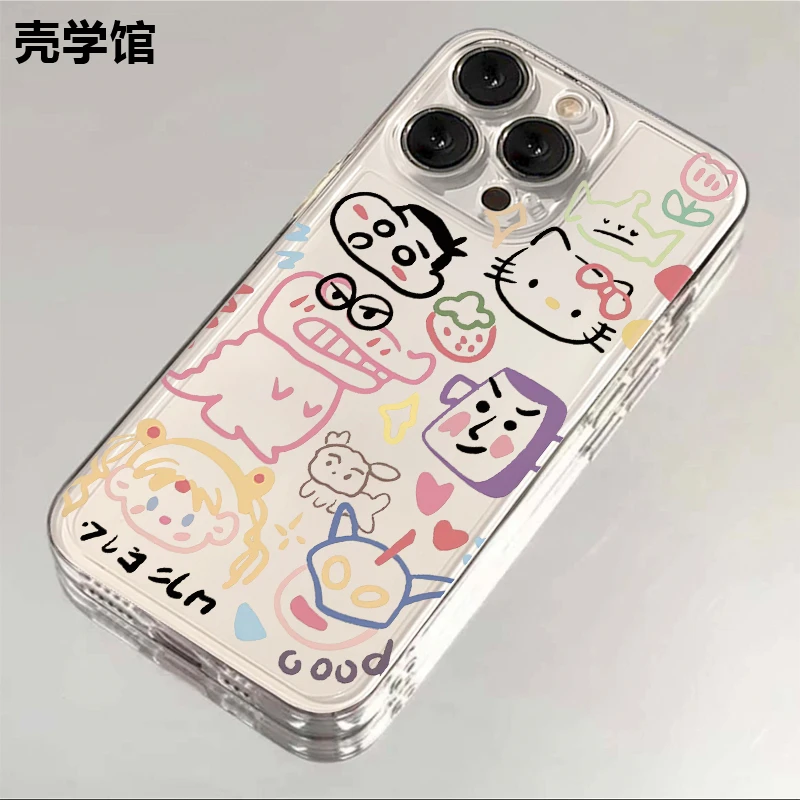 壳学馆线条鳄鱼适用苹果15手机壳iPhone14透明13防摔全包12卡通11
