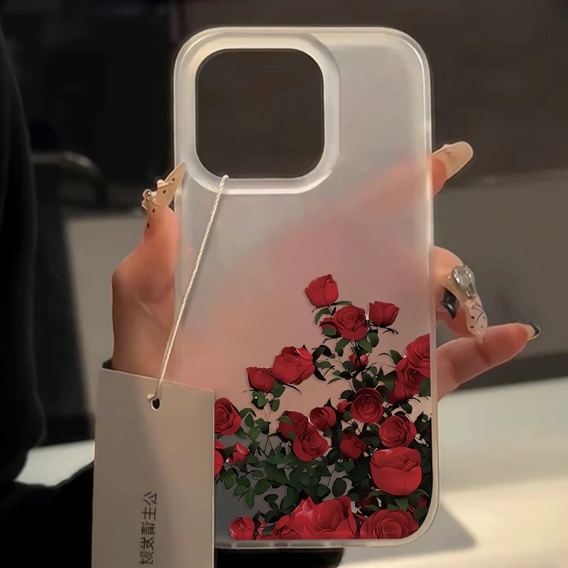 壳玛仕复古红玫瑰适用于苹果15手机壳iPhone14promax大孔13防摔12