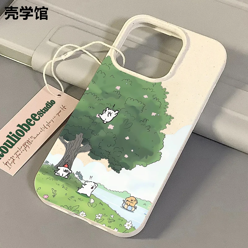 壳学馆树下小狗适用苹果15手机壳iPhone14promax小麦软胶13卡通12
