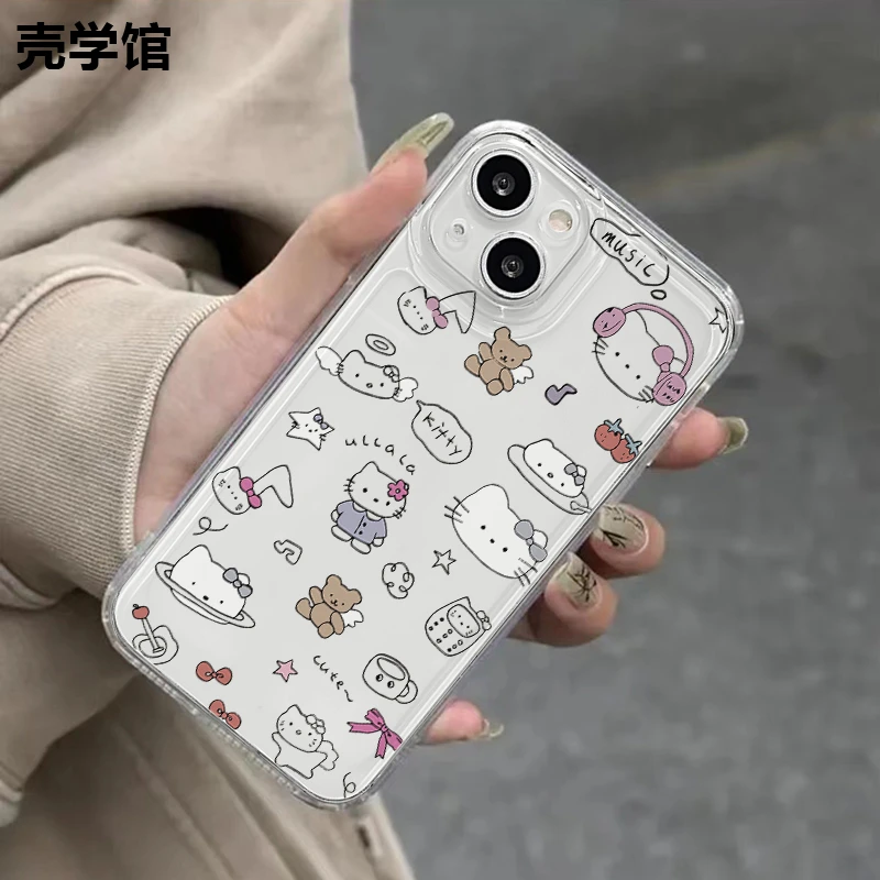 壳学馆线条凯蒂猫适用苹果15手机壳iPhone14透明13防摔全包12创意