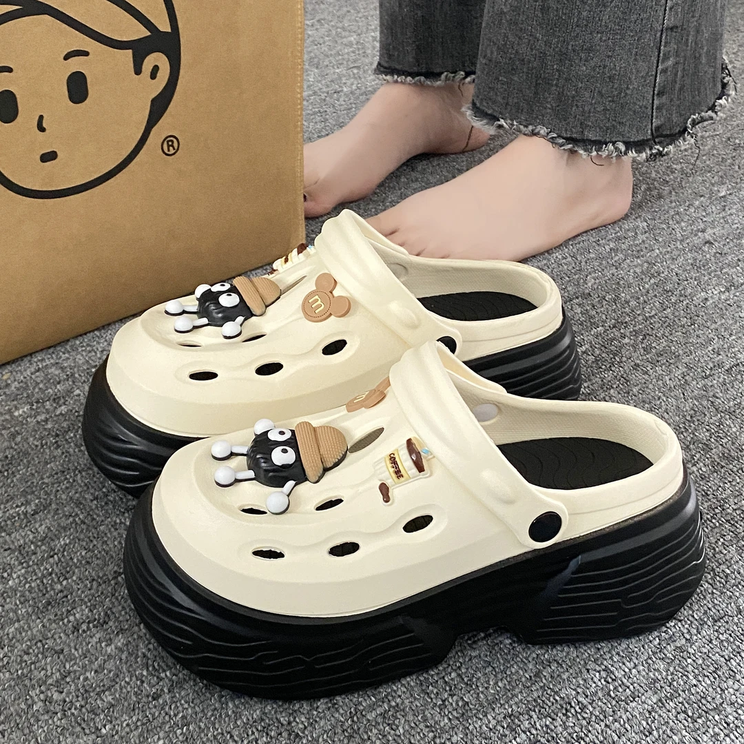 厚底增高洞洞鞋女可爱夏季外穿时尚踩屎感防滑沙滩凉鞋包头半拖鞋