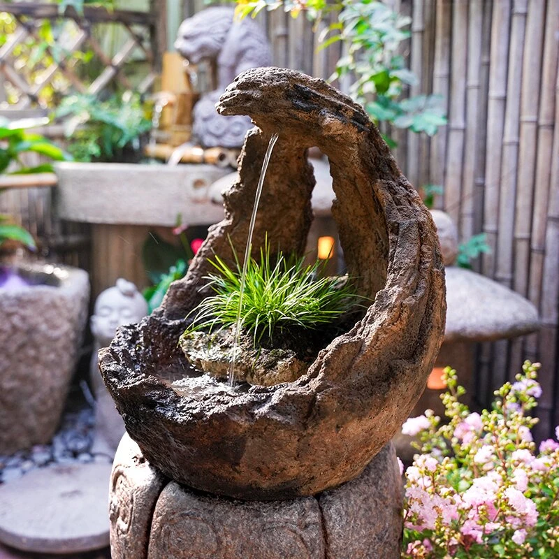 山涧月牙流水摆件复古桌面禅意装饰