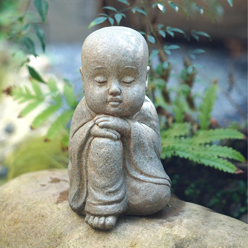 水磨坊庭院花园布置禅意沙弥小和尚景观露台造景抱腿玄关装饰摆件