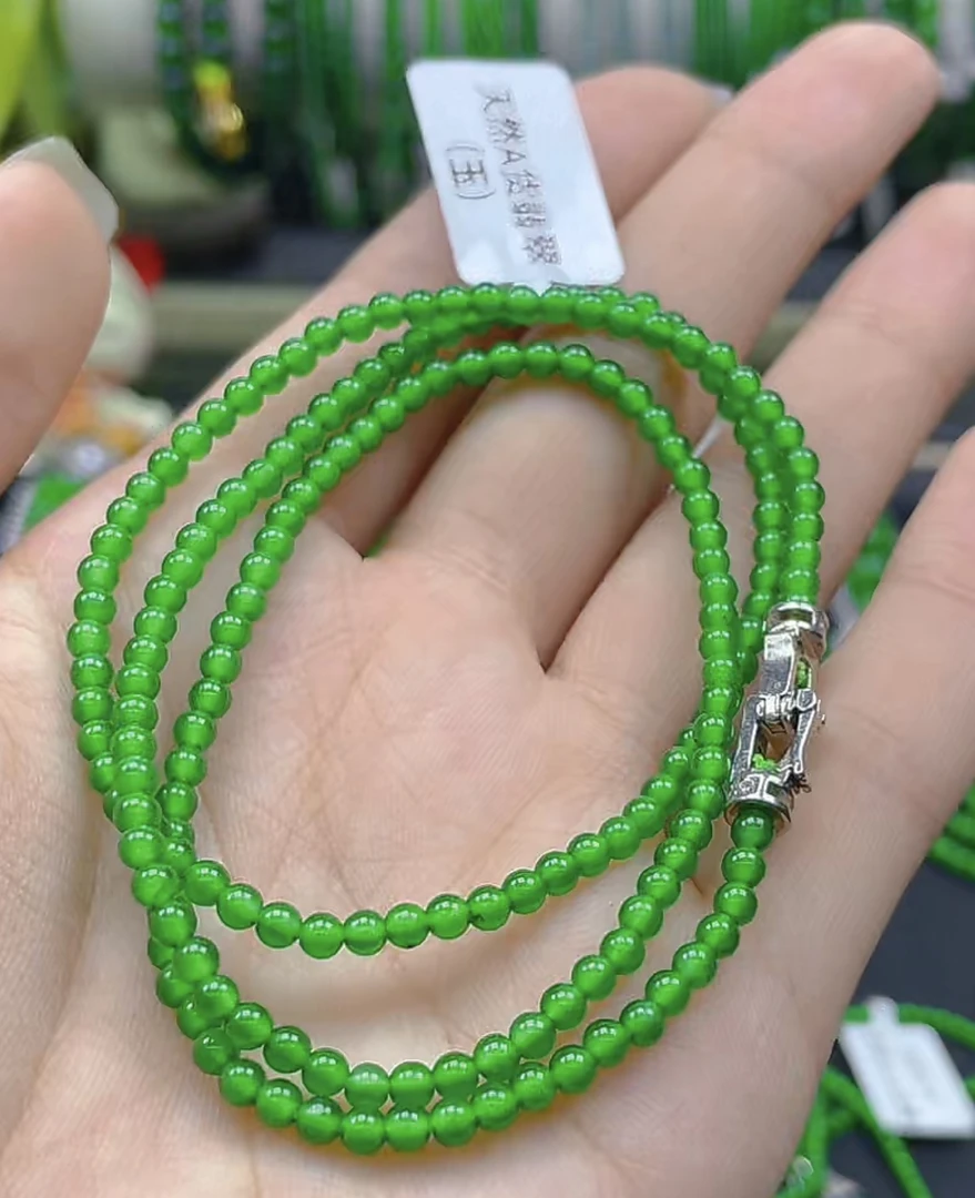 天然A货翡翠小米珠项链