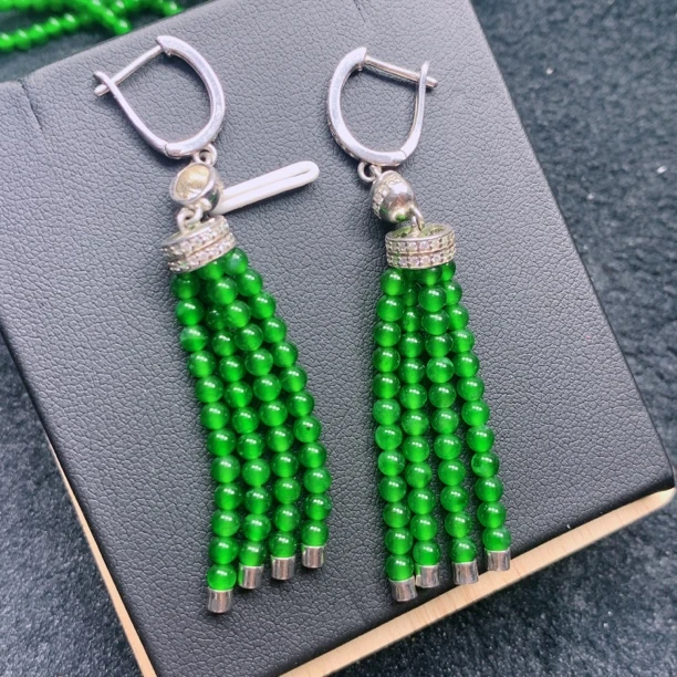 天然翡翠A货卡3四股耳饰