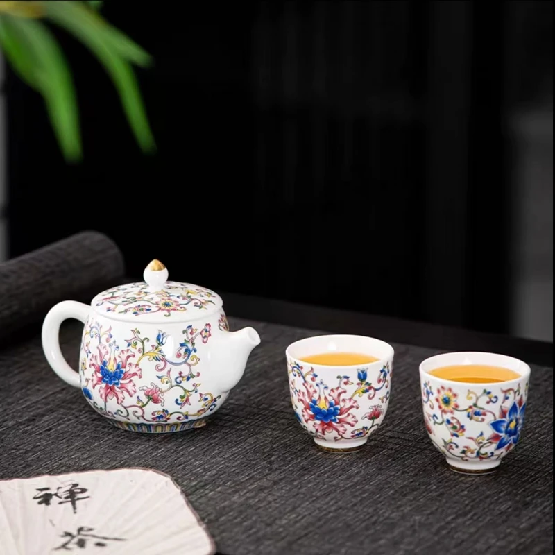 珐琅彩掐金丝手提壶（一壶两杯）