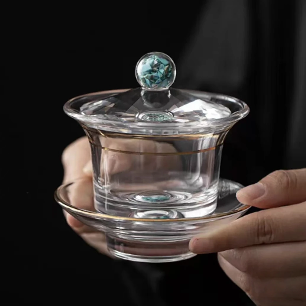 绿松石水晶玻璃盖碗