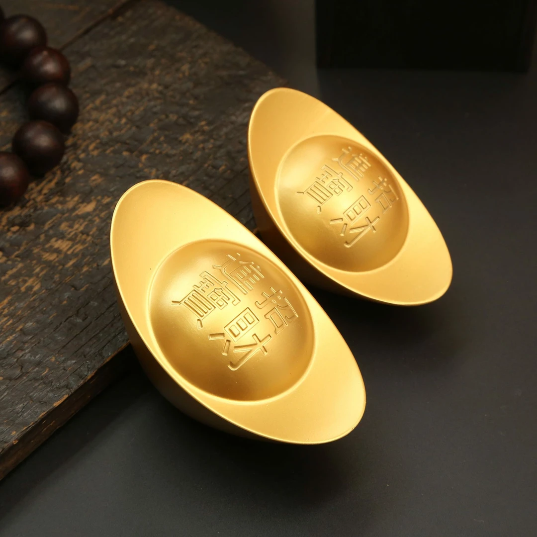 黄铜实心元宝摆件大小元宝客厅桌面书房办公室玄关装饰品