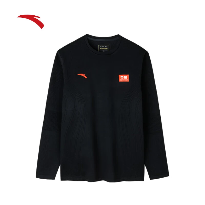 安踏【 CHN】秋季休闲运动上衣男款训练长袖套头衫黑色打底圆领卫衣