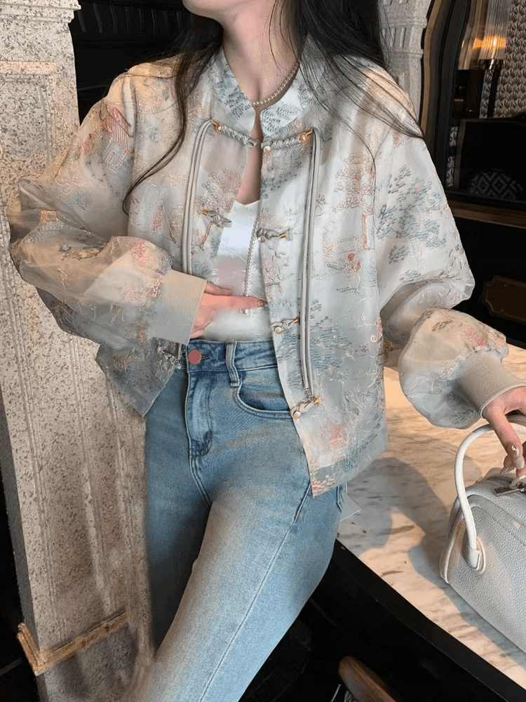 亭台楼阁新中式2024新款复古气质高级感休闲国风盘扣上衣宽松外套