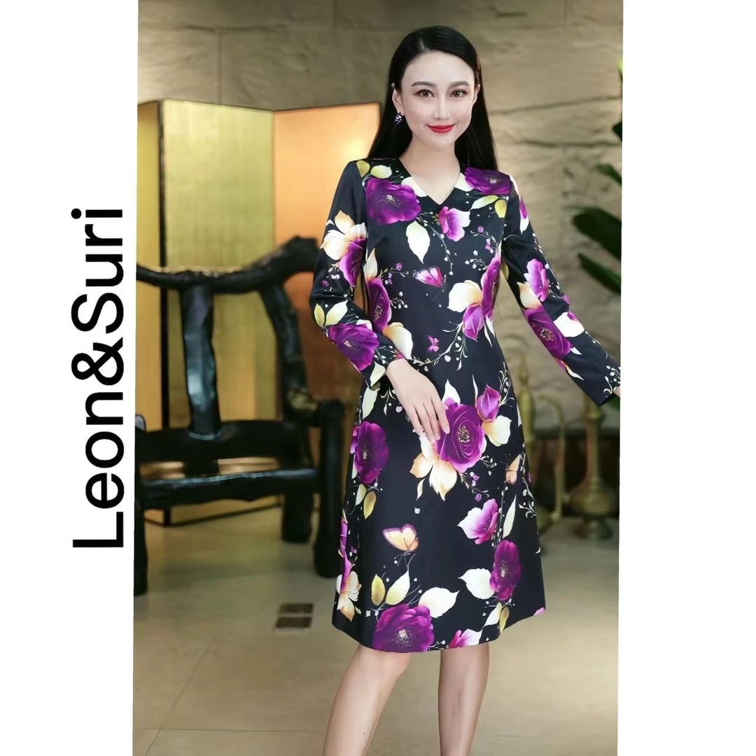 A【年终大促】“花佩云裳”高腰复古女装连衣裙显瘦修身印花连衣裙