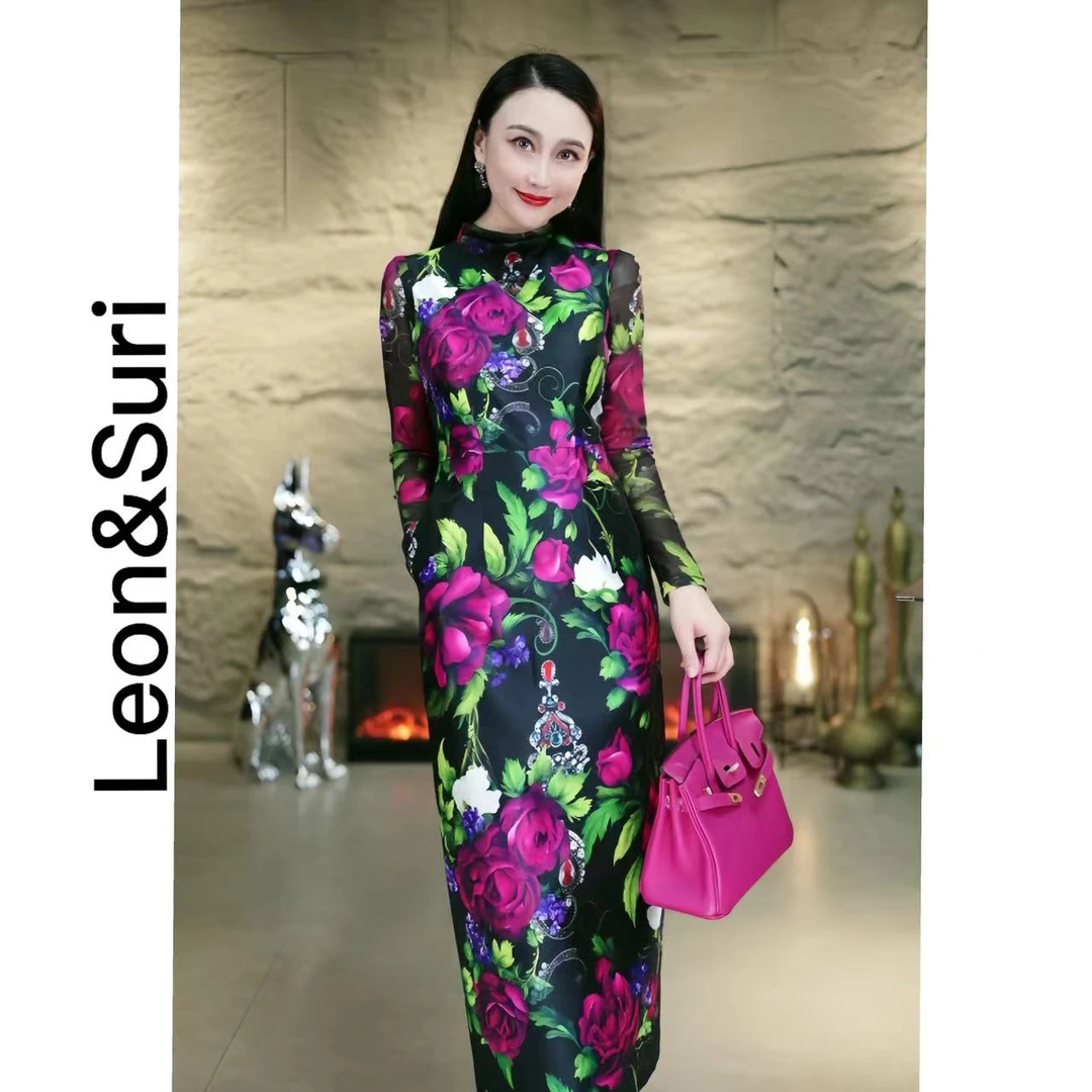 D【年终大促】“秾姿贵彩”古董感金属丝复古背心连衣裙黑色印花中长