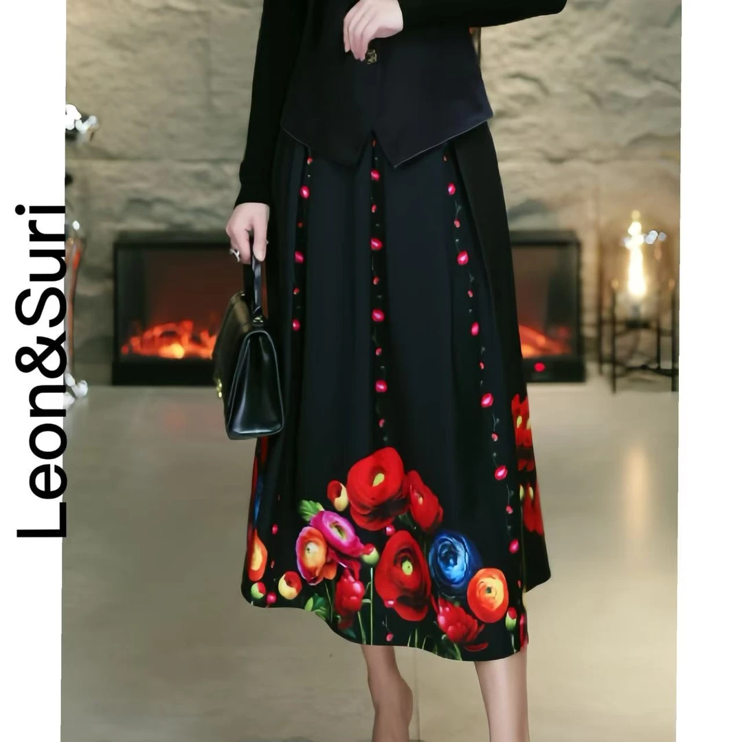 C【年终大促】 “丹青绘梦”新款修身印花高贵气质大摆高定半身伞裙