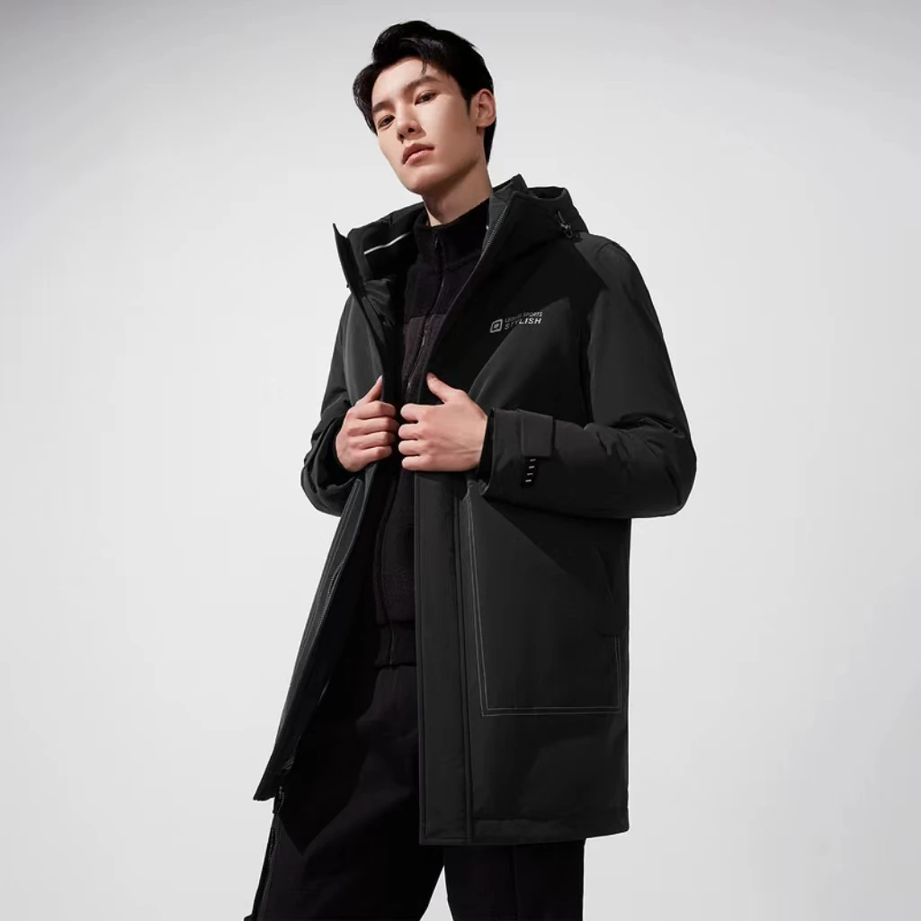 H家剪标断码保暖三防面料中长款羽服休闲连帽男士时尚秋冬加厚